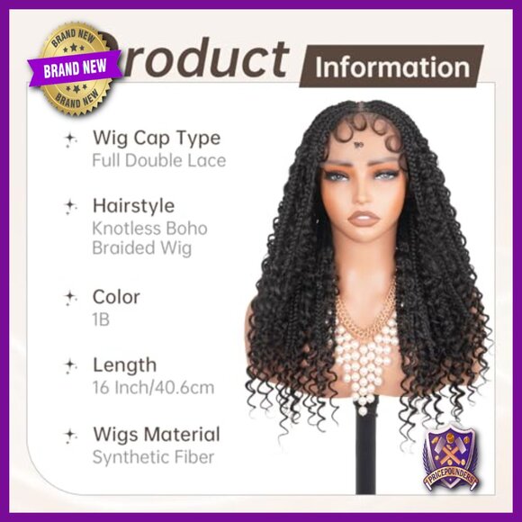 Short Boho Braided Wig Full Lace Human Hair Blended Knotless Box Braid main image 5